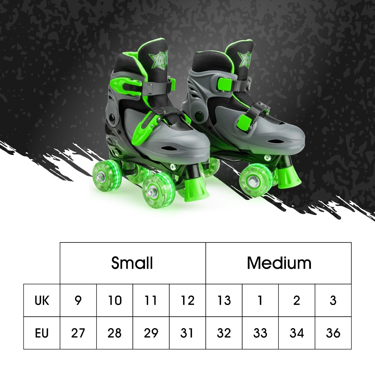 LED Roller Skates, Adjustable Quad Skates - Green