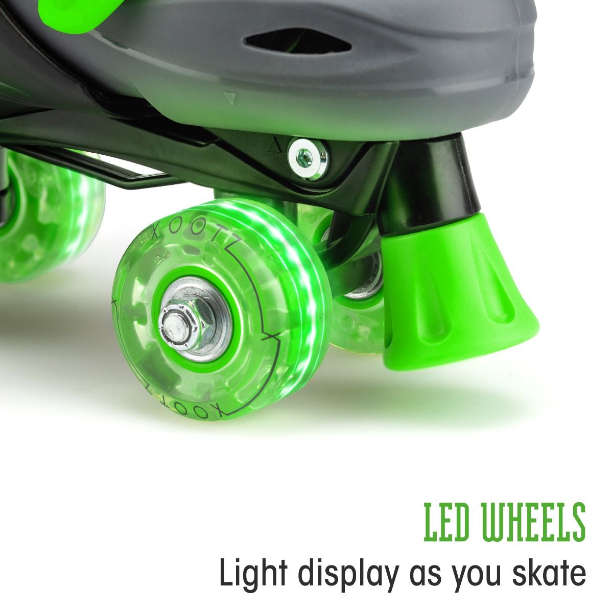 LED Roller Skates, Adjustable Quad Skates - Green