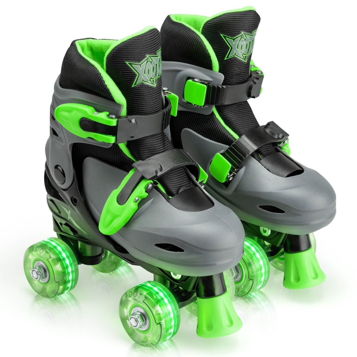 LED Roller Skates, Adjustable Quad Skates - Green