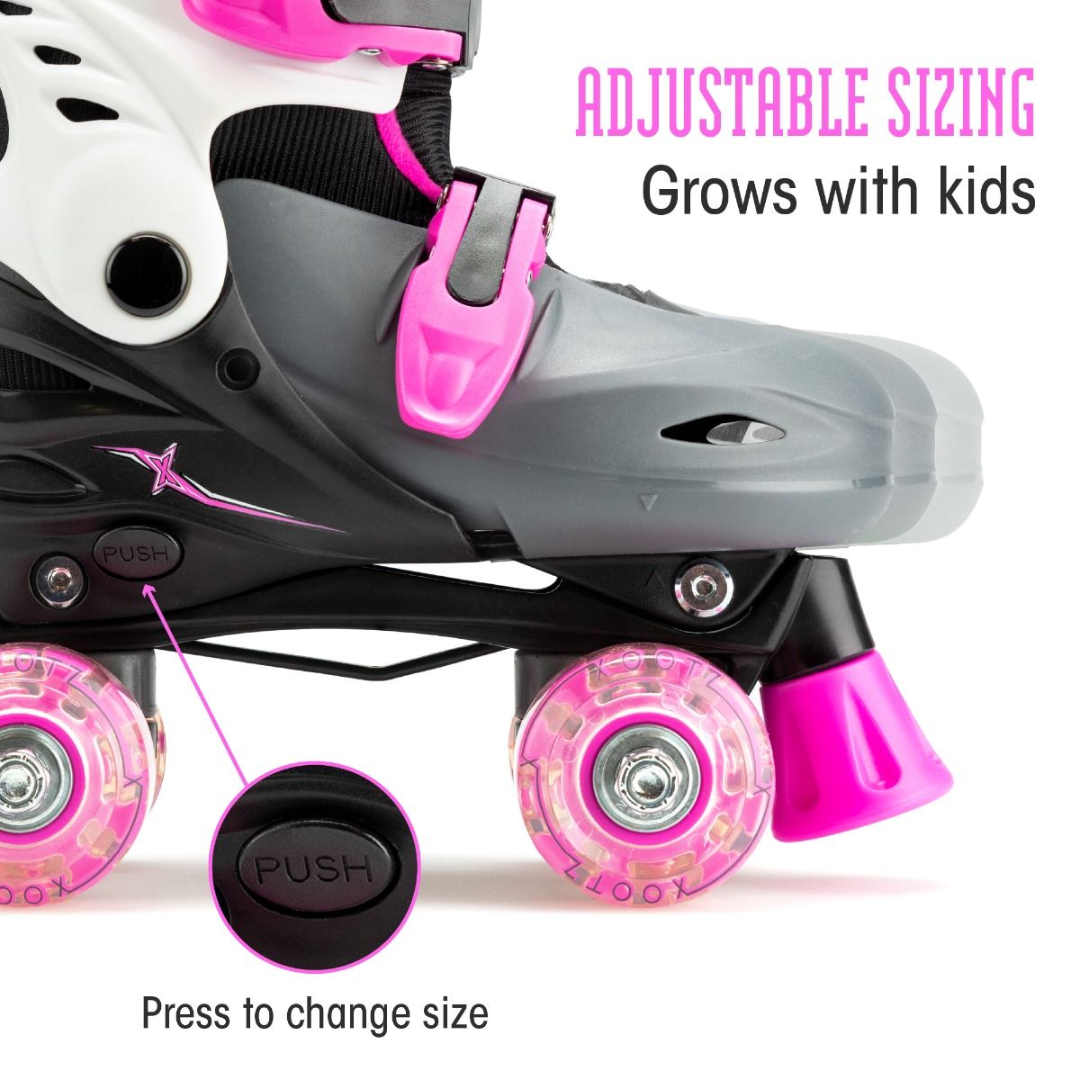 LED Roller Skates, Adjustable Quad Skates - Pink