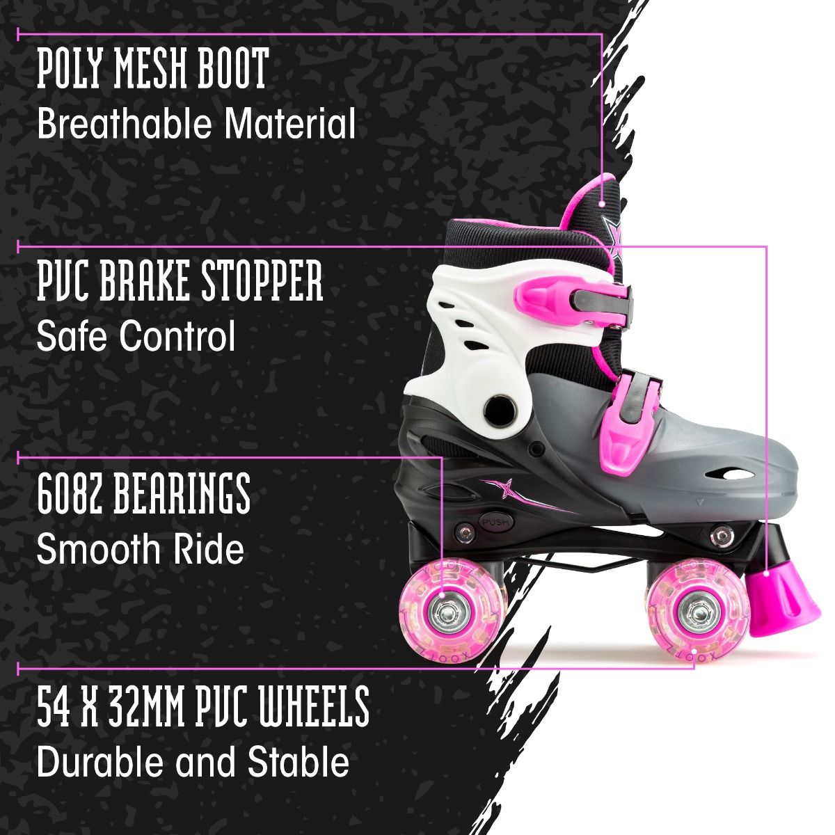 LED Roller Skates, Adjustable Quad Skates - Pink